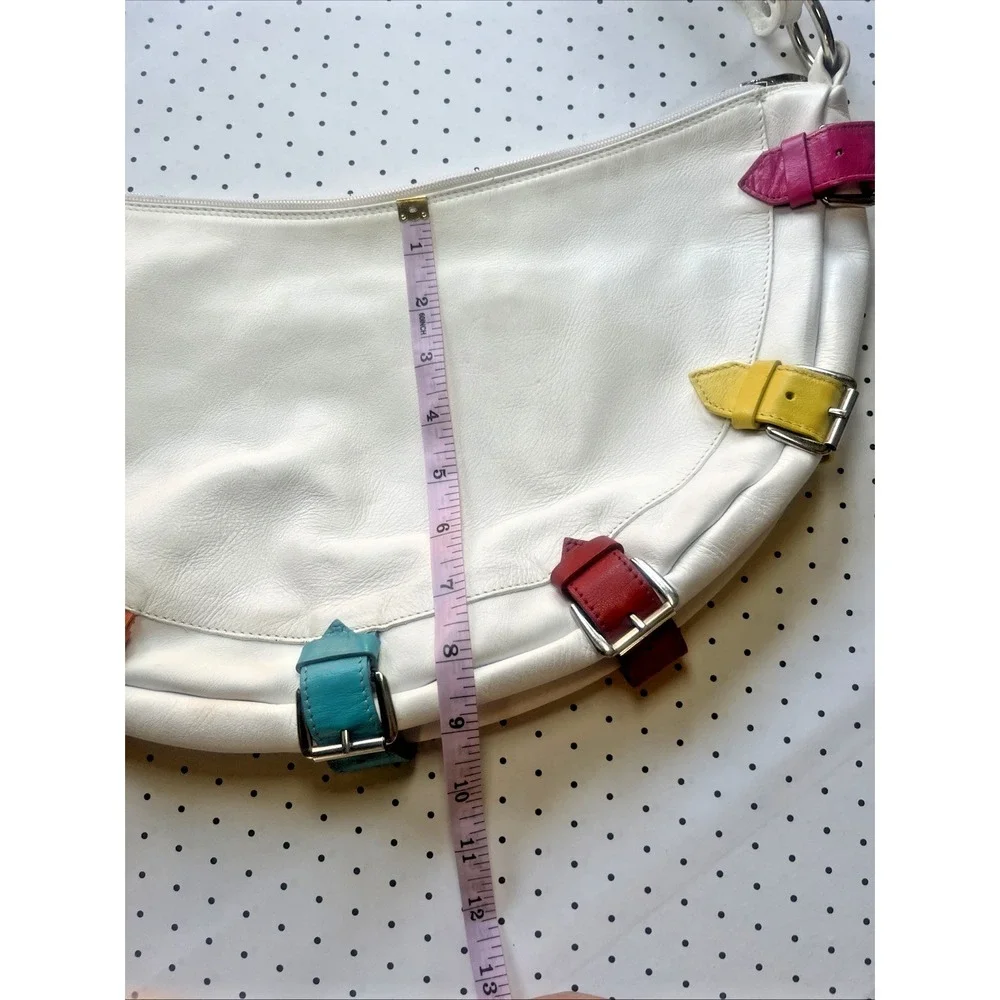 B. Berge‎ Italy White Leather Rainbow Buckle Hobo Shoulder Bag Y2K Made in Italy